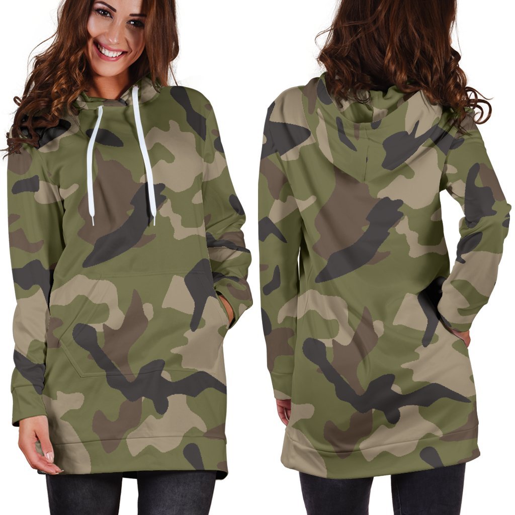Desert Green Camouflage Print Hoodie Dress GearFrost