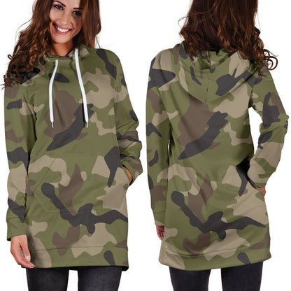 Desert Green Camouflage Print Hoodie Dress GearFrost