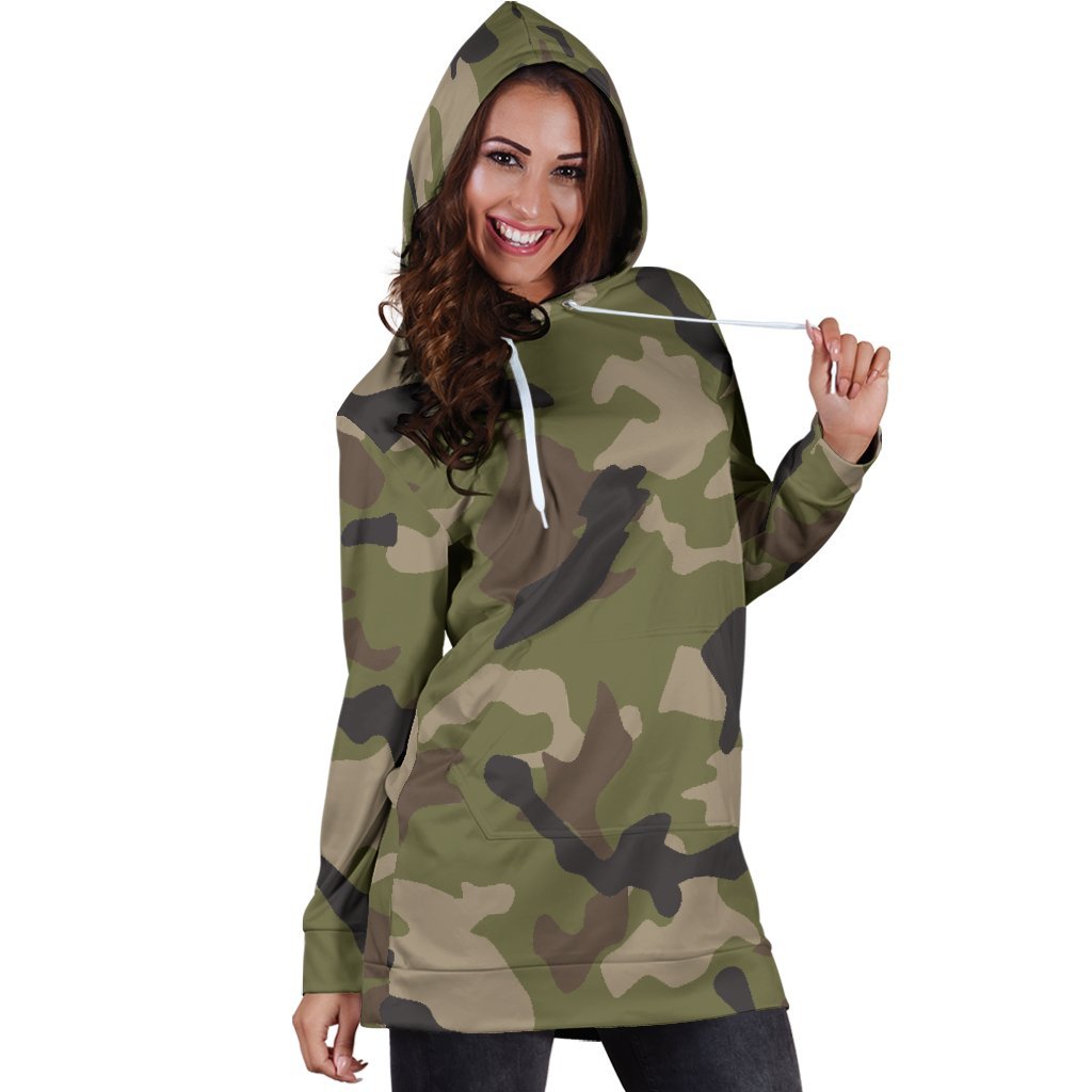 Desert Green Camouflage Print Hoodie Dress GearFrost