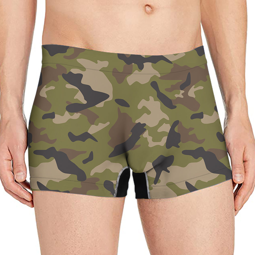Desert Green Camouflage Print Men's Boxer Briefs