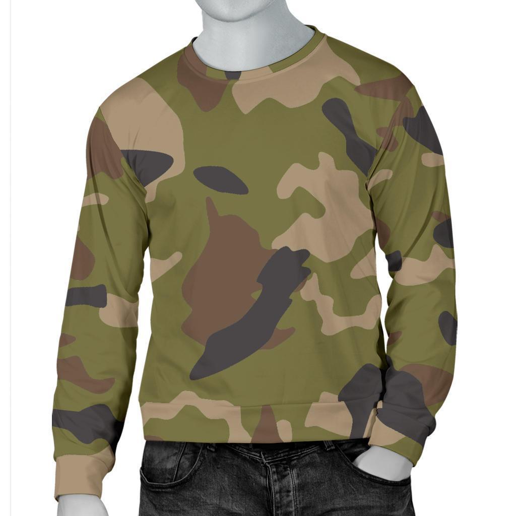 Desert Green Camouflage Print Men's Crewneck Sweatshirt GearFrost