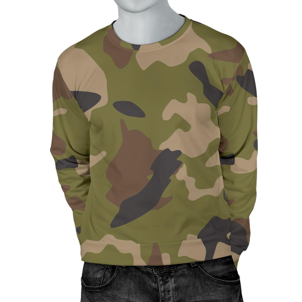 Desert Green Camouflage Print Men's Crewneck Sweatshirt GearFrost