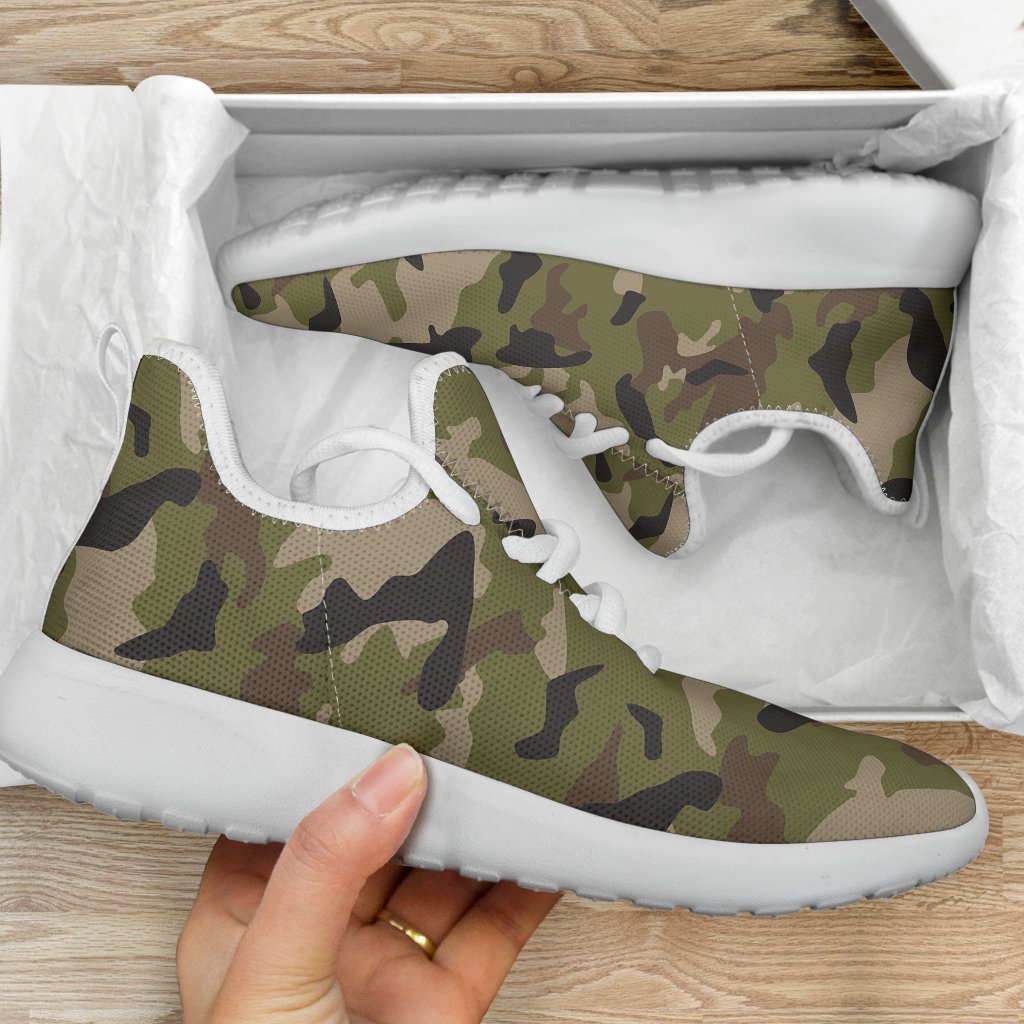 Desert Green Camouflage Print Mesh Knit Shoes GearFrost