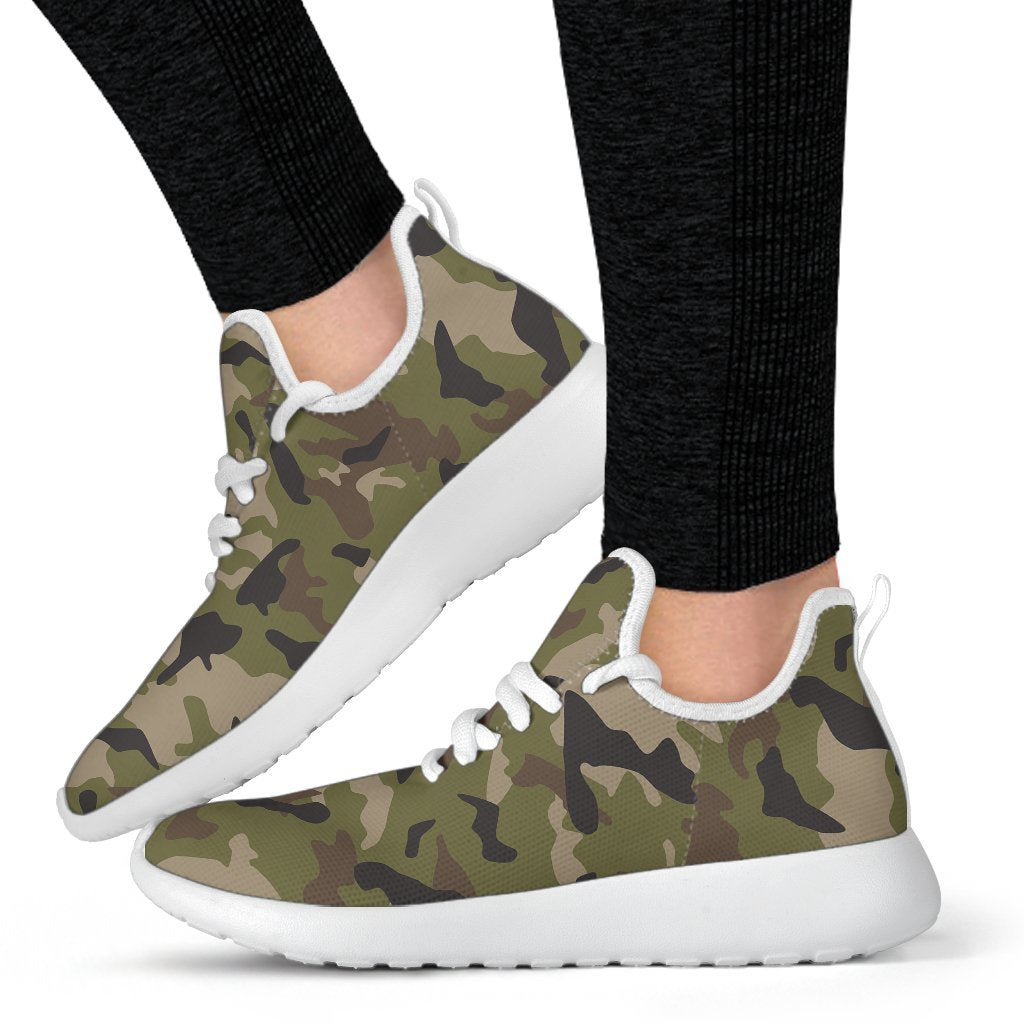 Desert Green Camouflage Print Mesh Knit Shoes GearFrost