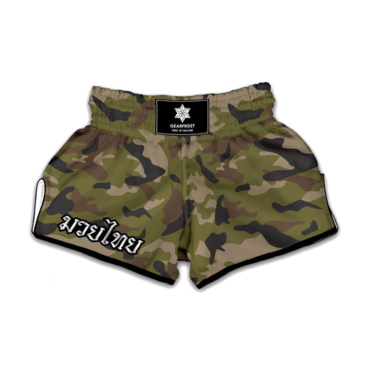 Desert Green Camouflage Print Muay Thai Boxing Shorts