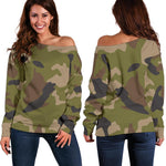 Desert Green Camouflage Print Off Shoulder Sweatshirt GearFrost