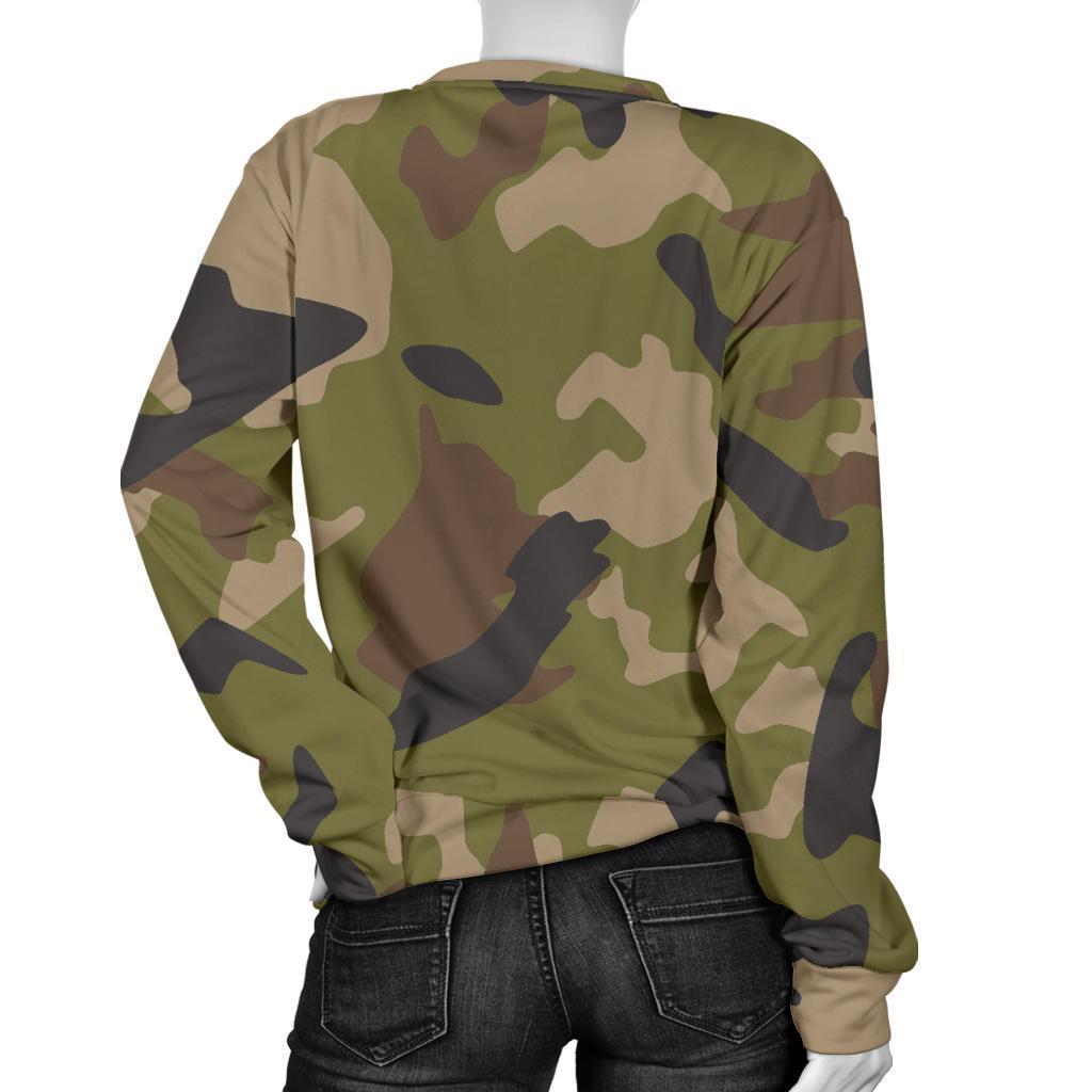 Desert Green Camouflage Print Women's Crewneck Sweatshirt GearFrost