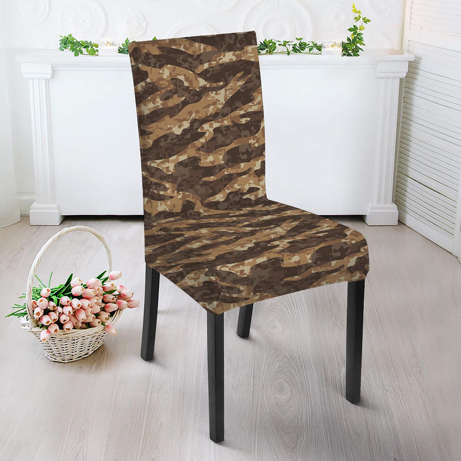 Desert Tiger Stripe Camouflage Print Dining Chair Slipcover
