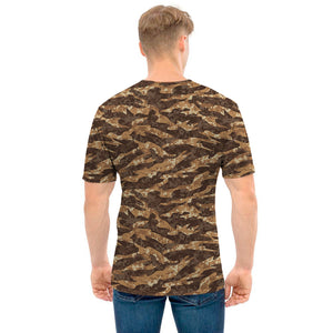 Desert Tiger Stripe Camouflage Print Men's T-Shirt