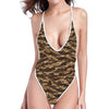 Desert Tiger Stripe Camouflage Print One Piece High Cut Swimsuit