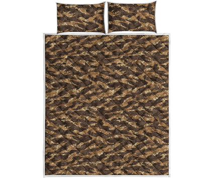 Desert Tiger Stripe Camouflage Print Quilt Bed Set