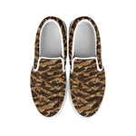 Desert Tiger Stripe Camouflage Print White Slip On Shoes