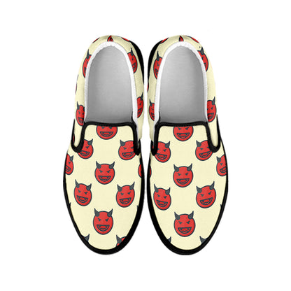 Devil Emoji Pattern Print Black Slip On Shoes