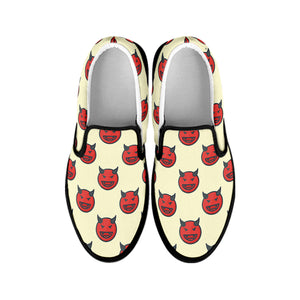 Devil Emoji Pattern Print Black Slip On Shoes