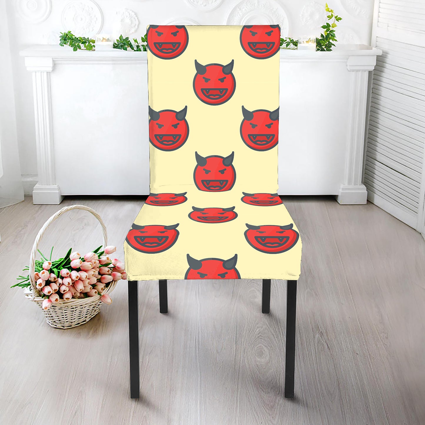 Devil Emoji Pattern Print Dining Chair Slipcover