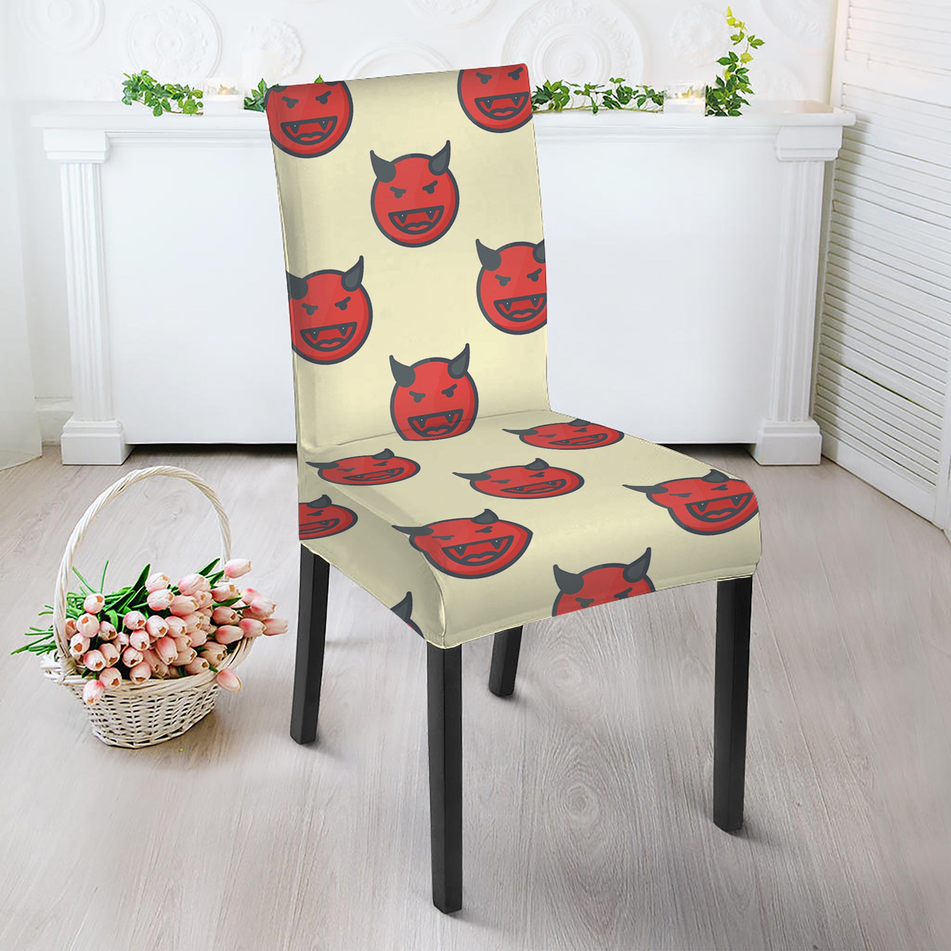 Devil Emoji Pattern Print Dining Chair Slipcover