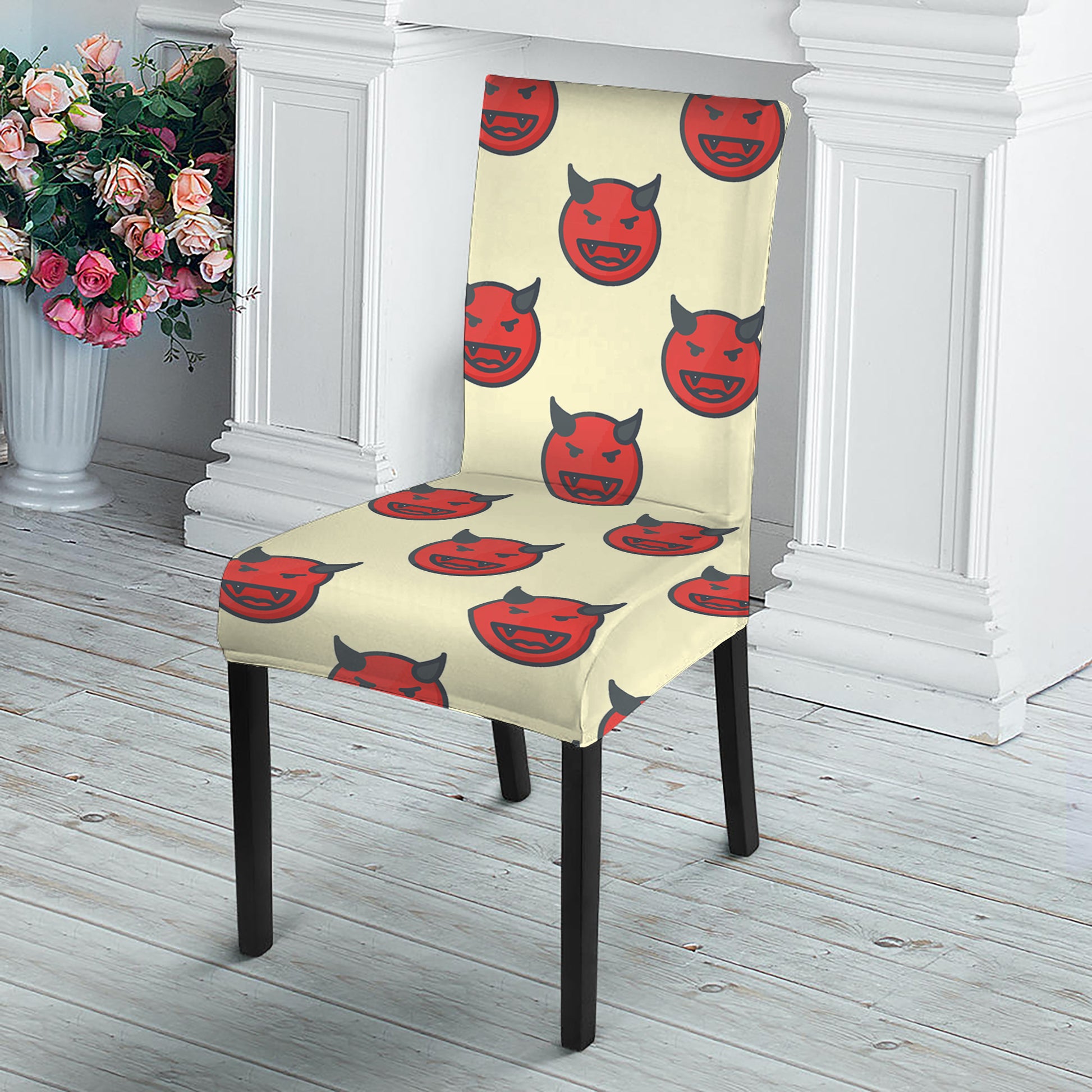 Devil Emoji Pattern Print Dining Chair Slipcover