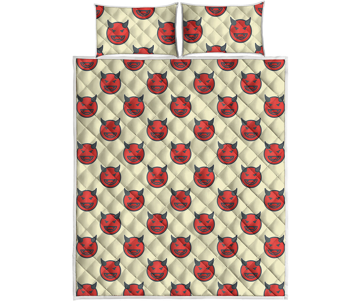 Devil Emoji Pattern Print Quilt Bed Set