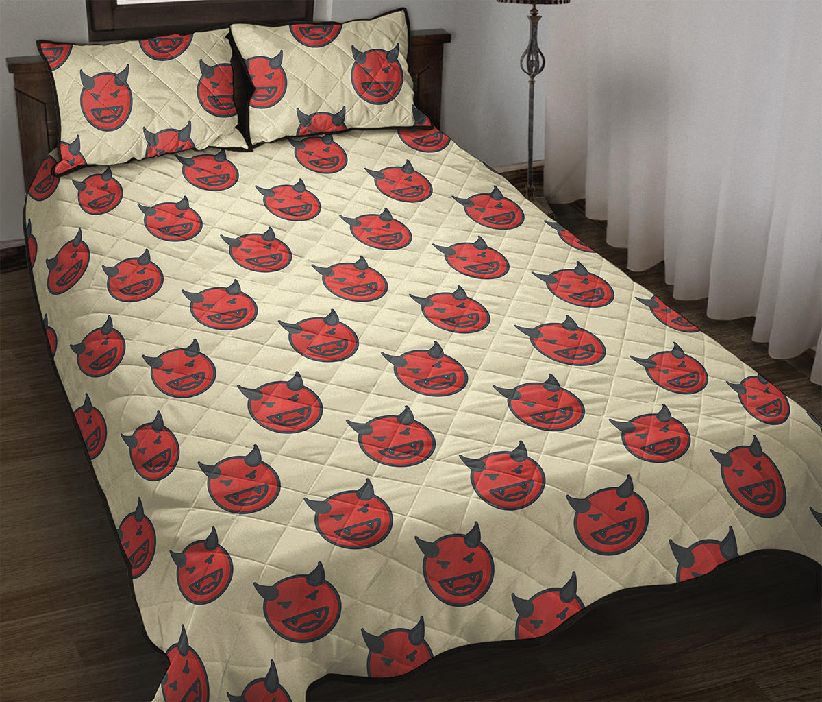 Devil Emoji Pattern Print Quilt Bed Set
