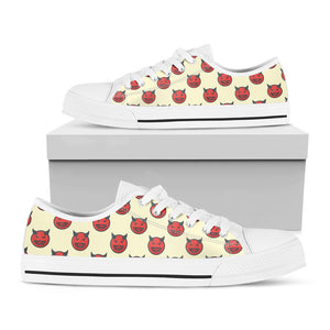 Devil Emoji Pattern Print White Low Top Shoes