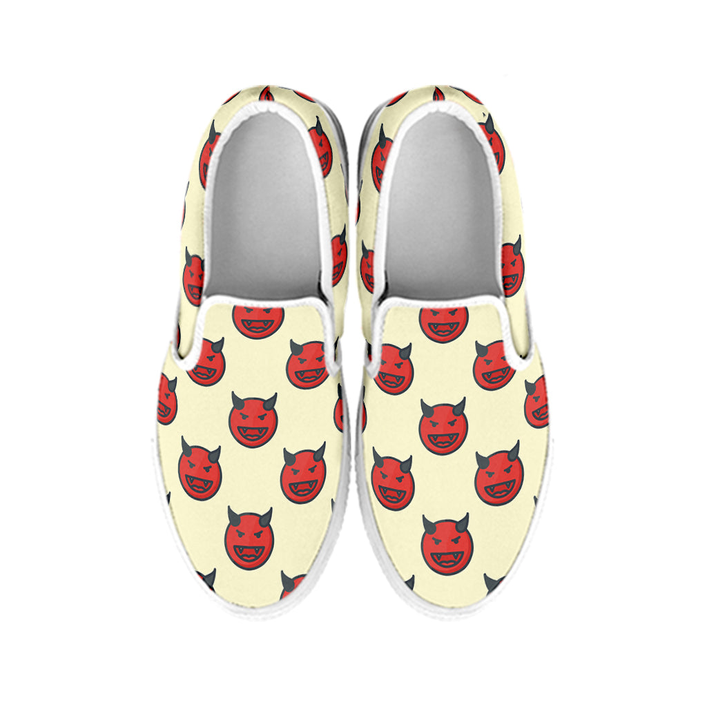 Devil Emoji Pattern Print White Slip On Shoes