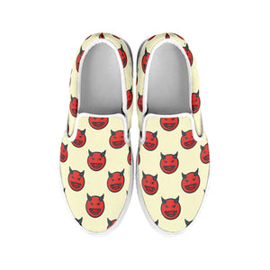 Devil Emoji Pattern Print White Slip On Shoes