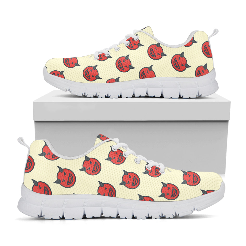 Devil Emoji Pattern Print White Sneakers