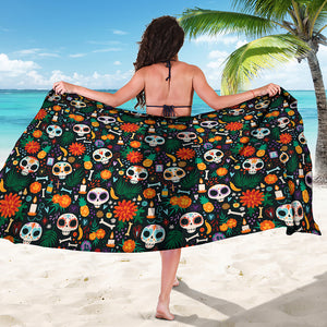 Dia De Los Muertos Day Of The Dead Print Beach Sarong Wrap