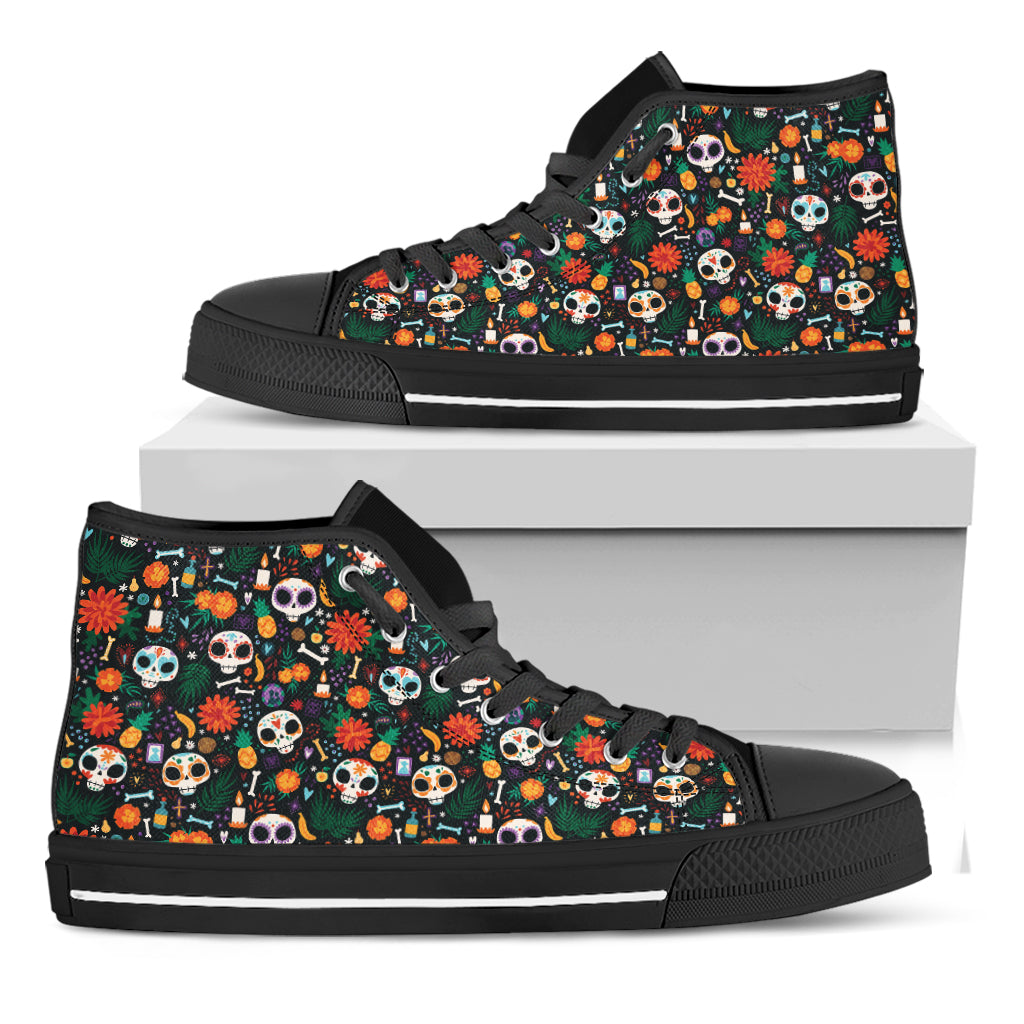 Dia De Los Muertos Day Of The Dead Print Black High Top Shoes