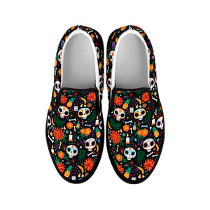 Dia De Los Muertos Day Of The Dead Print Black Slip On Shoes