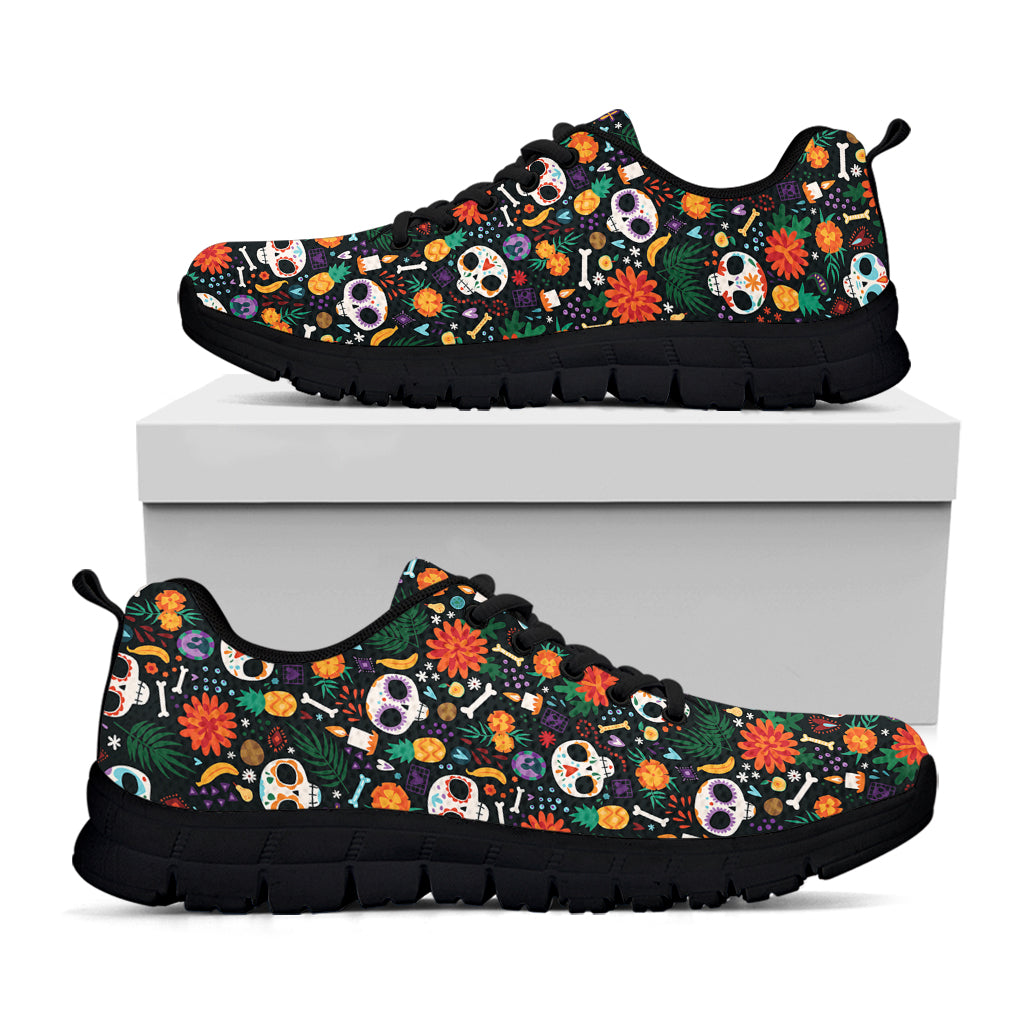 Dia De Los Muertos Day Of The Dead Print Black Sneakers