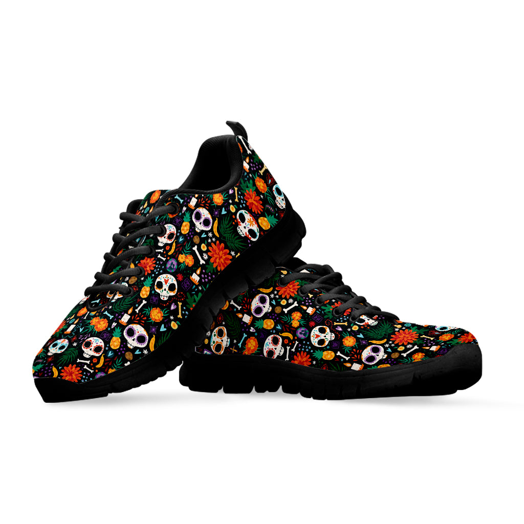 Dia De Los Muertos Day Of The Dead Print Black Sneakers