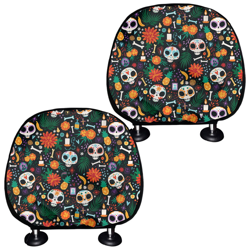 Dia De Los Muertos Day Of The Dead Print Car Headrest Covers