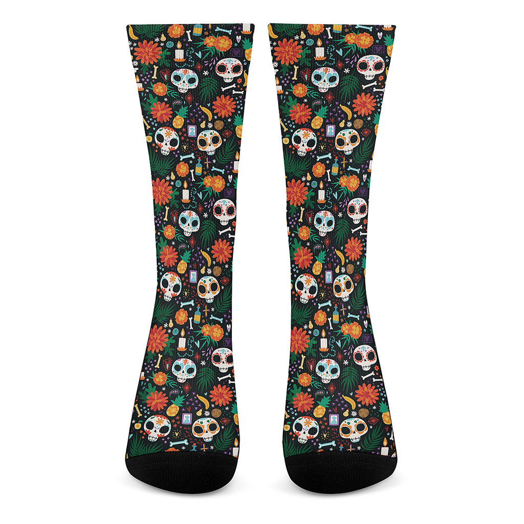 Dia De Los Muertos Day Of The Dead Print Crew Socks