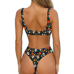 Dia De Los Muertos Day Of The Dead Print Front Bow Tie Bikini