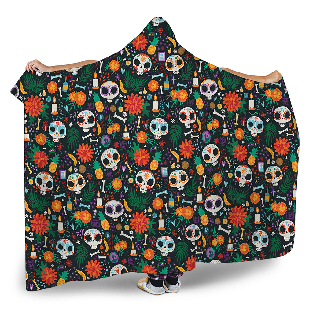 Dia De Los Muertos Day Of The Dead Print Hooded Blanket