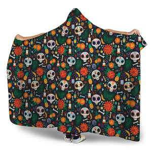 Dia De Los Muertos Day Of The Dead Print Hooded Blanket