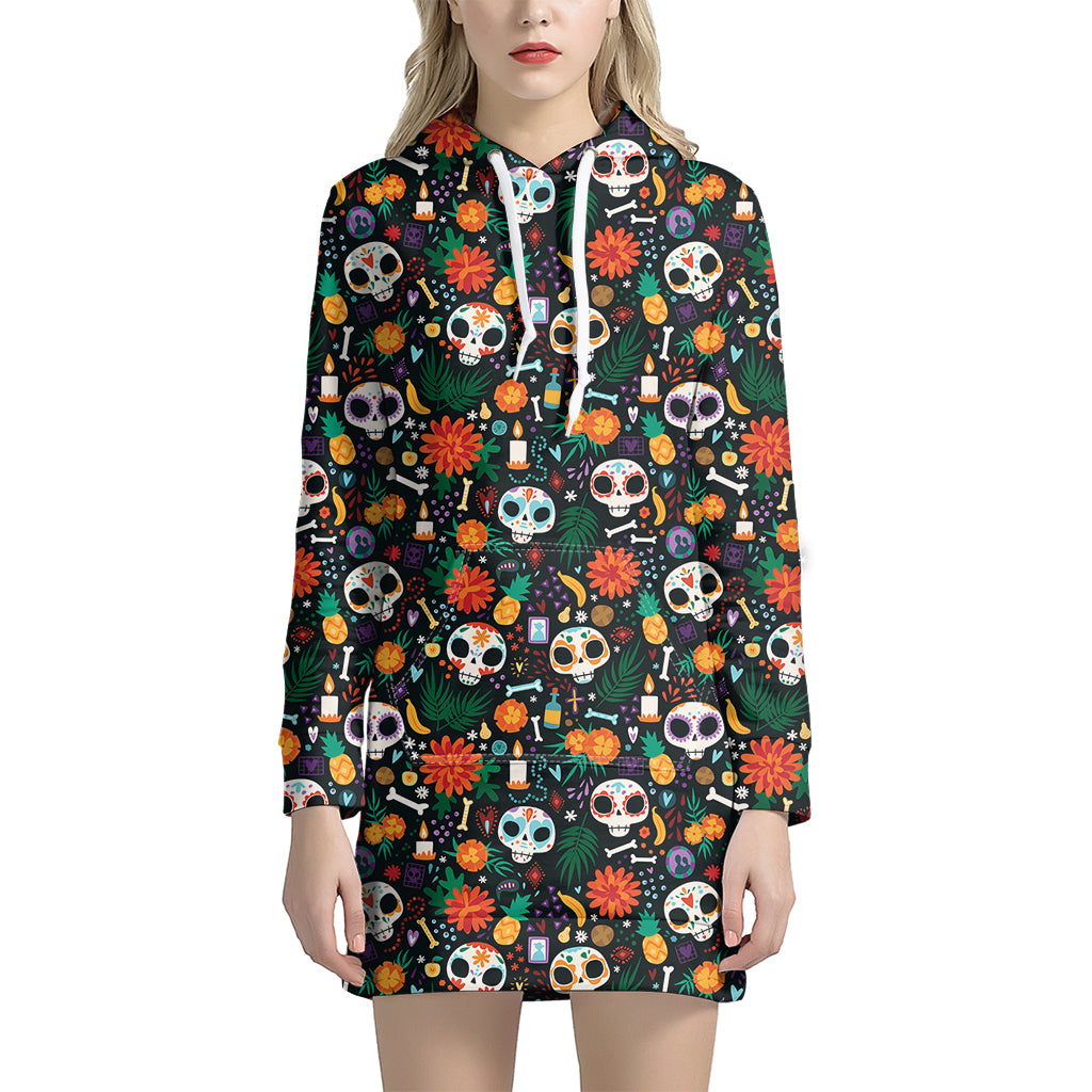 Dia De Los Muertos Day Of The Dead Print Hoodie Dress