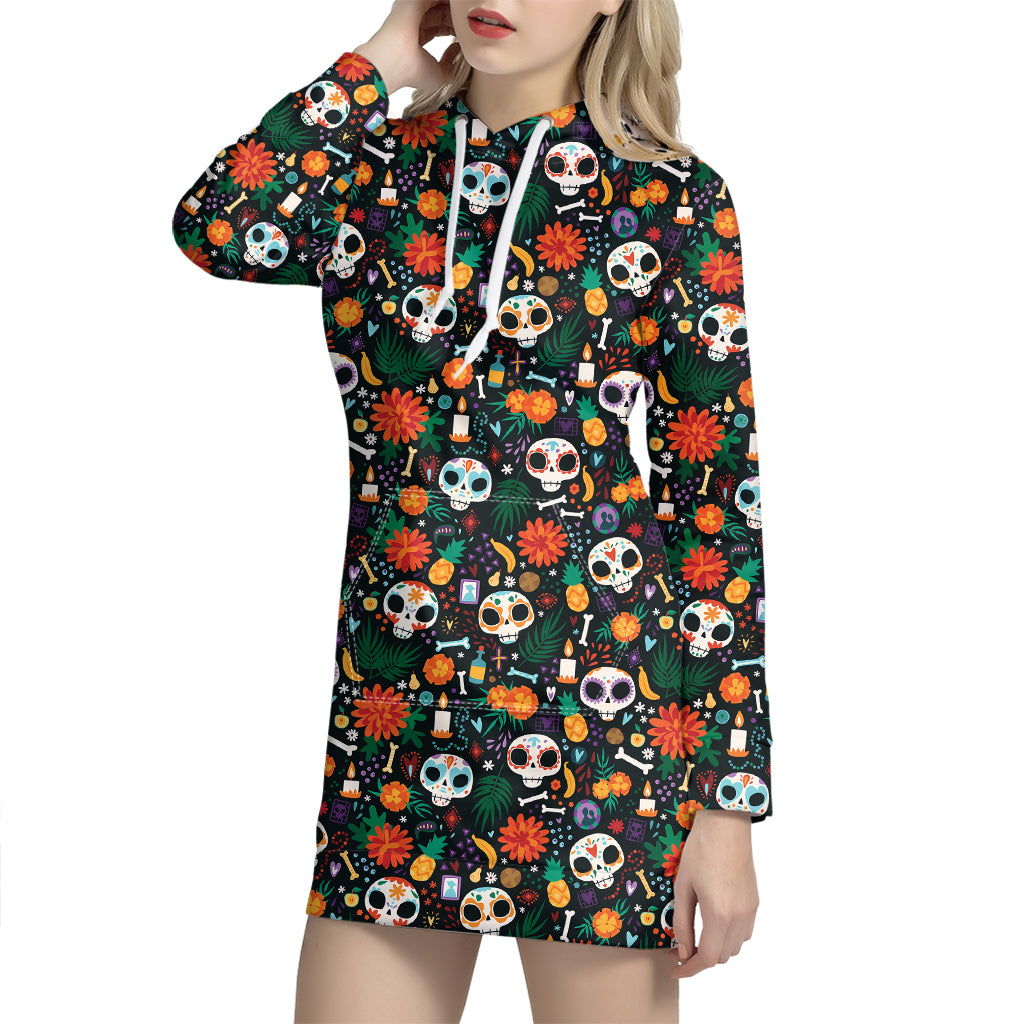 Dia De Los Muertos Day Of The Dead Print Hoodie Dress