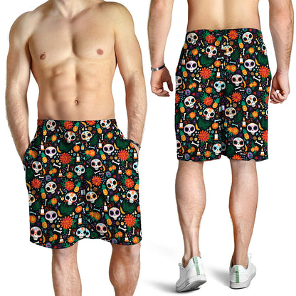 Dia De Los Muertos Day Of The Dead Print Men's Shorts