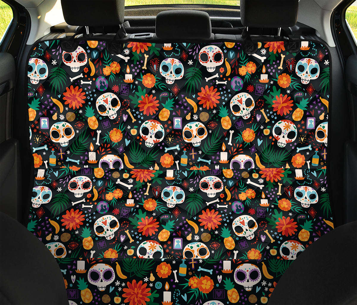 Dia De Los Muertos Day Of The Dead Print Pet Car Back Seat Cover