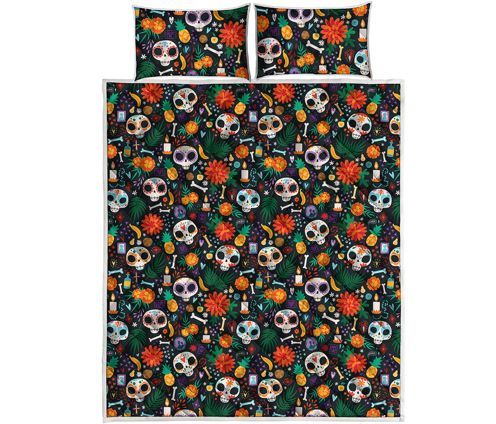 Dia De Los Muertos Day Of The Dead Print Quilt Bed Set