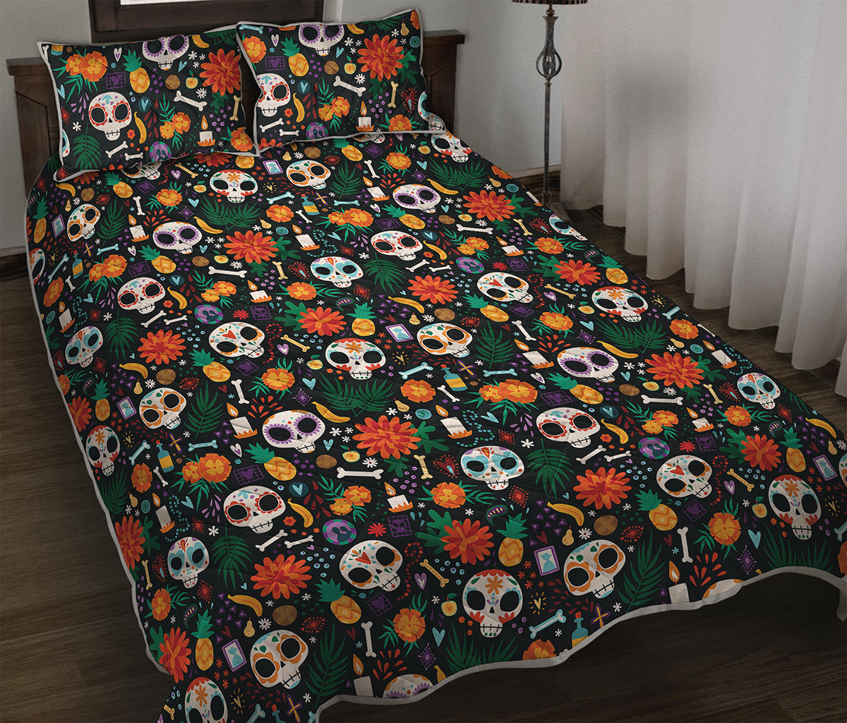 Dia De Los Muertos Day Of The Dead Print Quilt Bed Set