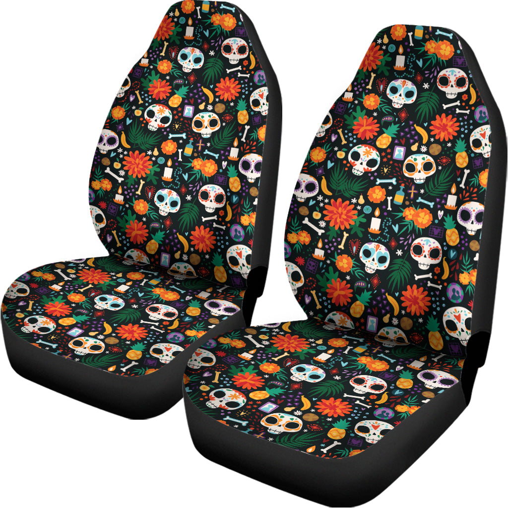 Dia De Los Muertos Day Of The Dead Print Universal Fit Car Seat Covers