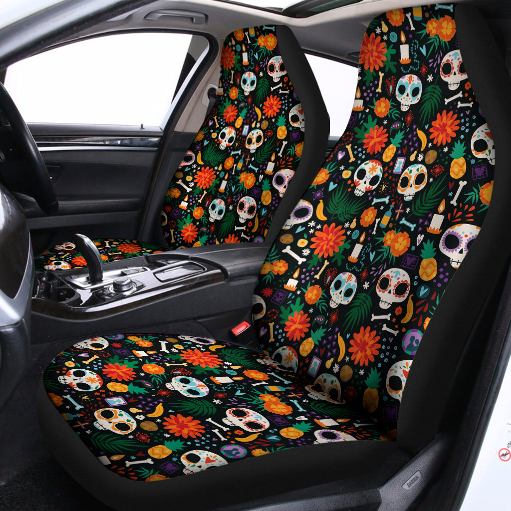 Dia De Los Muertos Day Of The Dead Print Universal Fit Car Seat Covers