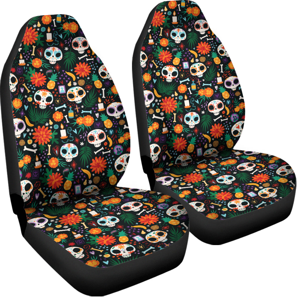 Dia De Los Muertos Day Of The Dead Print Universal Fit Car Seat Covers