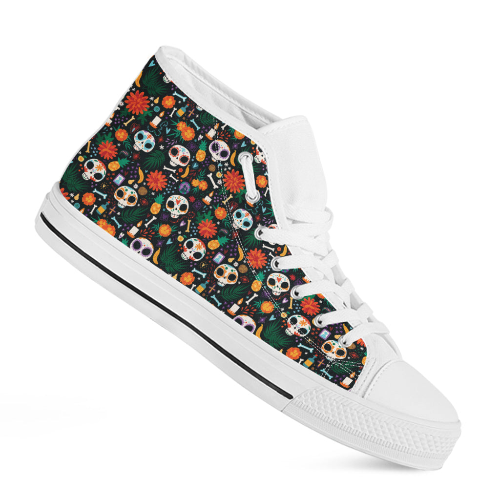 Dia De Los Muertos Day Of The Dead Print White High Top Shoes