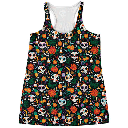 Dia De Los Muertos Day Of The Dead Print Women's Racerback Tank Top