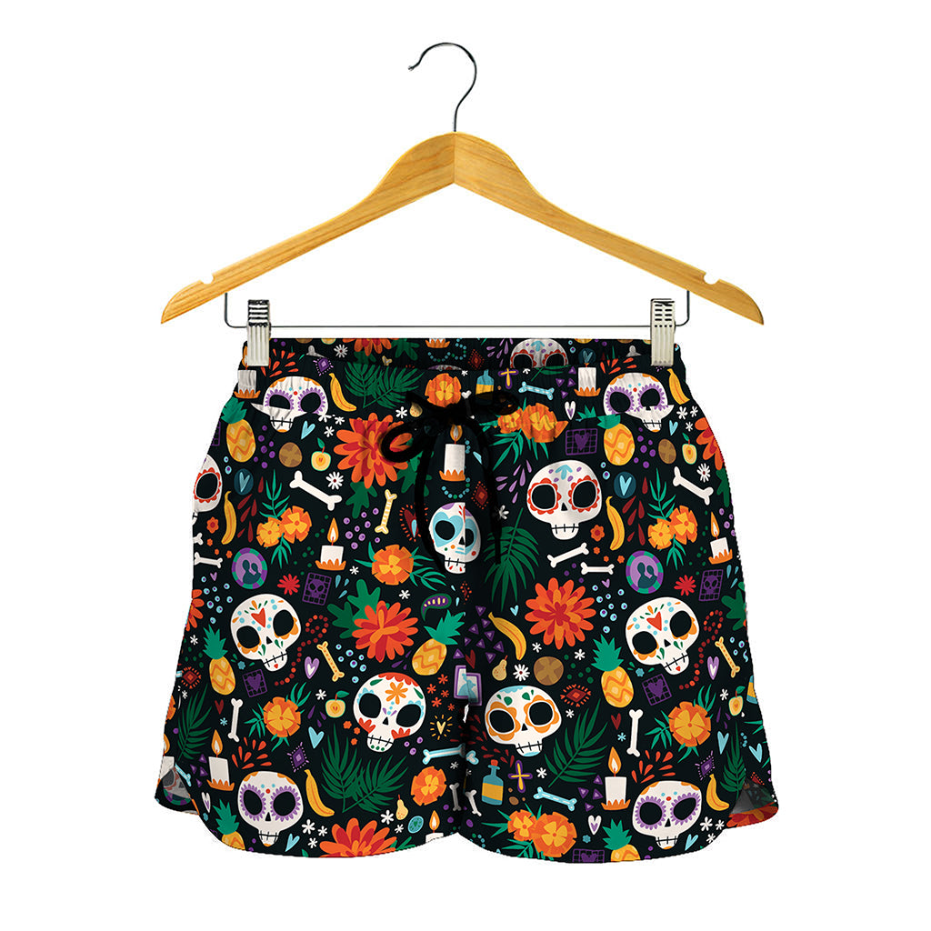 Dia De Los Muertos Day Of The Dead Print Women's Shorts