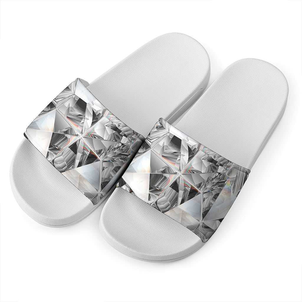 Diamond Artwork Print White Slide Sandals